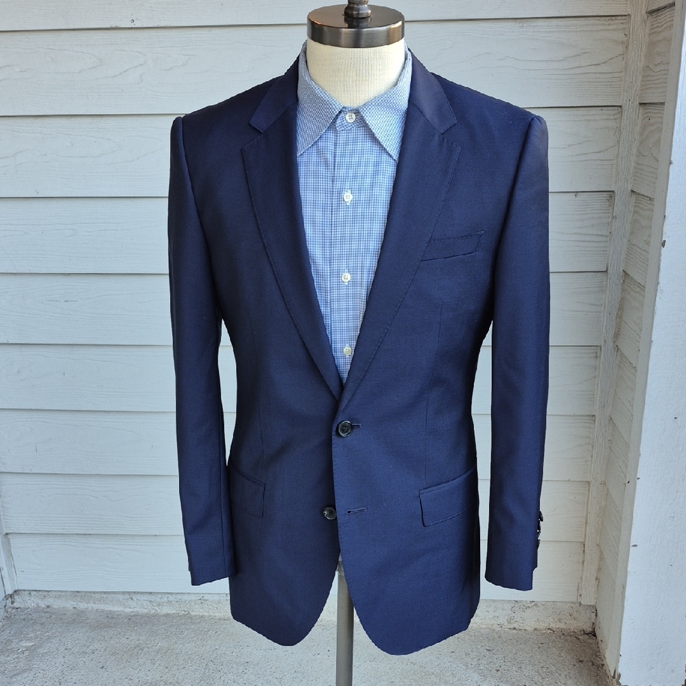 HUGO BOSS Huge Genius Dark Blue Solid Virgin Wool Mens Sz 38 R Sport Coat Blazer